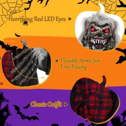 Halloween Animatronics, Sound-Activated Werewolf with Glowing Eyes and Scary Sounds, Giant Animated Outdoor Halloween Decoration, Man Accessory