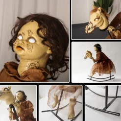 Halloween Automaton - Cursed Girl on Animated Rocking Horse - 105cm - Animatronics - Mains Powered - Quick and Easy Assembly