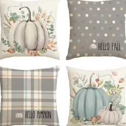 Halloween Autumn Harvest Double Side Pillow Cover 4PC Soft Decorative Square Cushion Case Pillowcase for Bedroom Livingroom Sofa Couch Chair Pumpkin