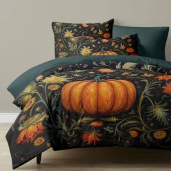 Halloween Autumn Pumpkin Duvet Cover Set - Includes Duvet Cover and Pillowcases - Festive and Cozy Design - Soft and Comfortable Fabric - Perfect for Halloween and Fall Home Decor