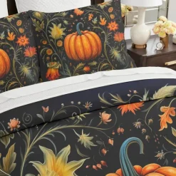 Halloween Autumn Pumpkin Duvet Cover Set - Includes Duvet Cover and Pillowcases - Festive and Cozy Design - Soft and Comfortable Fabric - Perfect for Halloween and Fall Home Decor