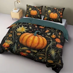 Halloween Autumn Pumpkin Duvet Cover Set - Includes Duvet Cover and Pillowcases - Festive and Cozy Design - Soft and Comfortable Fabric - Perfect for Halloween and Fall Home Decor