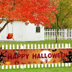 Halloween Banner Decoration Outdoor Banner Hanging Banner Front Door Porch Courtyard Sign Indoor Home Wall Decoration Halloween Party Welcome Sign