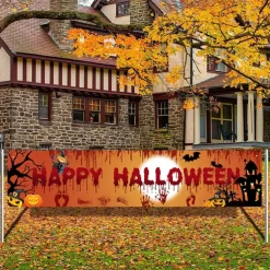 Halloween Banner Decoration Outdoor Banner Hanging Banner Front Door Porch Courtyard Sign Indoor Home Wall Decoration Halloween Party Welcome Sign