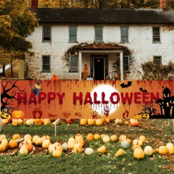 Halloween Banner Decoration Outdoor Banner Hanging Banner Front Door Porch Courtyard Sign Indoor Home Wall Decoration Halloween Party Welcome Sign