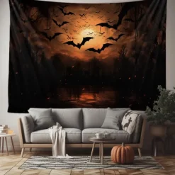 Halloween Bat Hanging Tapestry Wall Art Large Tapestry Mural Decor Photograph Backdrop Blanket Curtain Home Bedroom Living Room Decoration Halloween Decorations