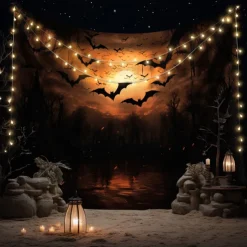 Halloween Bat Hanging Tapestry Wall Art Large Tapestry Mural Decor Photograph Backdrop Blanket Curtain Home Bedroom Living Room Decoration Halloween Decorations