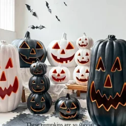 Halloween Black and White Pumpkin Lantern Automatic Switch LED Garden Paradise Glowing Creative Atmospheric Ornament