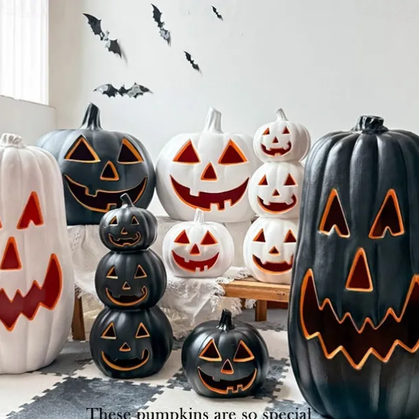 Halloween Black and White Pumpkin Lantern Automatic Switch LED Garden Paradise Glowing Creative Atmospheric Ornament