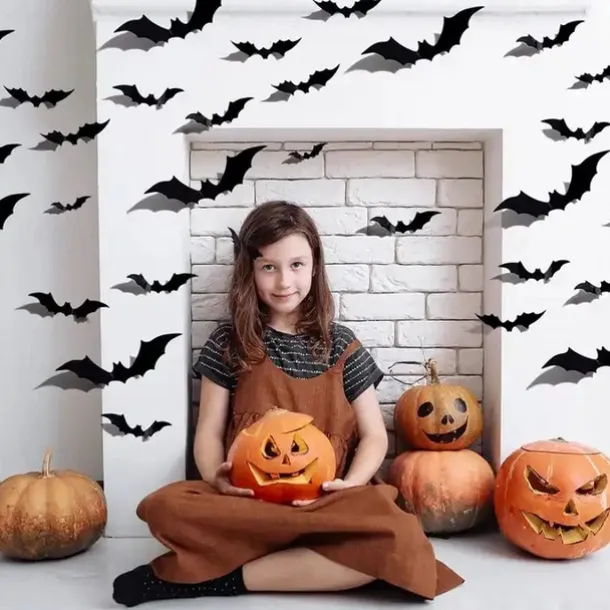 Halloween Black Bat PVC 3D Wall Halloween Bat Sticker Wall Decoration Scene Layout Horror Sticker Halloween Party Decoration Indoor and Outdoor Home Window Decoration Party Supplies