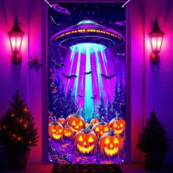 Halloween Blacklight Door Covers Door Tapestry Door Curtain Decoration Backdrop Door Banner for Front Door Farmhouse Holiday Party Indoor Outdoor Decor Supplies