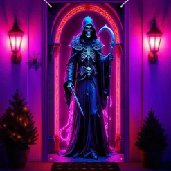 Halloween Blacklight Door Covers Door Tapestry Door Curtain Decoration Backdrop Door Banner for Front Door Farmhouse Holiday Party Indoor Outdoor Decor Supplies