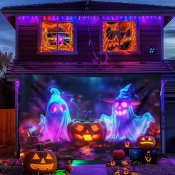 Halloween Blacklight Tapestry UV Reactive Glow in the Dark Forest Trippy Mountain Misty Graveyard Ghost Hanging Tapestry Wall Art Mural for Living Room Bedroom