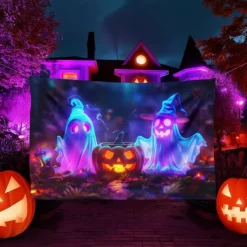 Halloween Blacklight Tapestry UV Reactive Glow in the Dark Forest Trippy Mountain Misty Graveyard Ghost Hanging Tapestry Wall Art Mural for Living Room Bedroom