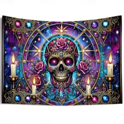 Halloween Blacklight Tapestry Glow in the Dark Glow Party UV Reactive Skull Trippy Misty Nature Landscape Hanging Tapestry Wall Art Mural for Living Room Bedroom