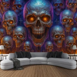 Halloween Blacklight Wall Tapestry – UV Reactive Grim Reaper with Glowing Purple Aura, Neon Colors Spooky Cemetery Scene, Glow in the Dark Gothic Backdrop for 2025 Halloween Party Decoration
