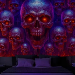Halloween Blacklight Wall Tapestry – UV Reactive Grim Reaper with Glowing Purple Aura, Neon Colors Spooky Cemetery Scene, Glow in the Dark Gothic Backdrop for 2025 Halloween Party Decoration