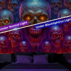 Halloween Blacklight Wall Tapestry – UV Reactive Grim Reaper with Glowing Purple Aura, Neon Colors Spooky Cemetery Scene, Glow in the Dark Gothic Backdrop for 2025 Halloween Party Decoration