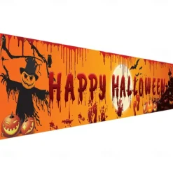 Halloween Bloody Bat Pumpkin Ghost Print Party Backdrop Hanging Banner Halloween Decor(250x49cm/98.4“*19.3“) Halloween Skeleton Decoration