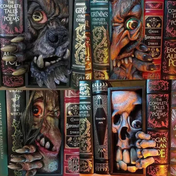 Halloween Bookshelf Horror Mask Monster Resin Craft Decoration Monster Statue Ornaments