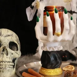 Halloween Candle Holder Witch Hand, Witch Hand Candle Holder Halloween Palm Candle Holder,Resin Witch Hand Candlestick Halloween Home Party Decorative,Haunted House Decor