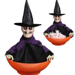 Halloween Candy Bowl With Animated Skull, Move Head And Glow Eyes, Spooky Music, Perfect For Trick Or Treating And Haunted House Decoration