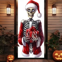 Halloween Christmas Door Decorations Halloween Door Covers Skeleton Door Tapestry Tree Door Curtain Decoration Backdrop Door Banner for Front Door Farmhouse Holiday Party Decor Supplies