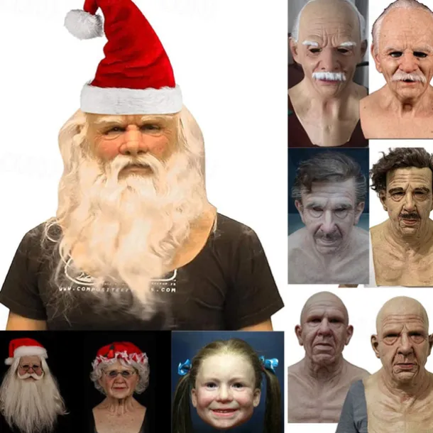 Halloween Christmas Mask Headgear, Fierce Black Haired Old Man Mask Simulation Character Mask Masquerade Play Props Funky Cosplay Accessory