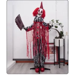 Halloween Clown Figurine Holding A Butcher's Knife, Haunted House Secret Room Electric Sensor Light-Up Decorative Prop