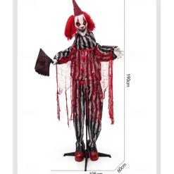 Halloween Clown Figurine Holding A Butcher's Knife, Haunted House Secret Room Electric Sensor Light-Up Decorative Prop