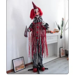 Halloween Clown Figurine Holding A Butcher's Knife, Haunted House Secret Room Electric Sensor Light-Up Decorative Prop