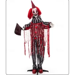 Halloween Clown Figurine Holding A Butcher's Knife, Haunted House Secret Room Electric Sensor Light-Up Decorative Prop