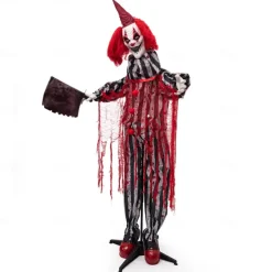 Halloween Clown Figurine Holding A Butcher's Knife, Haunted House Secret Room Electric Sensor Light-Up Decorative Prop