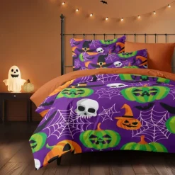 Halloween Collection Duvet Cover Set 3 Piece Set Jack O Lantern Pumpkin Super Soft Skin-friendly Long-lasting