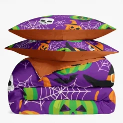 Halloween Collection Duvet Cover Set 3 Piece Set Jack O Lantern Pumpkin Super Soft Skin-friendly Long-lasting