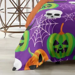 Halloween Collection Duvet Cover Set 3 Piece Set Jack O Lantern Pumpkin Super Soft Skin-friendly Long-lasting