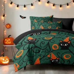 Halloween Collection Duvet Cover Set 3 Piece Set Jack O Lantern Pumpkin Super Soft Skin-friendly Long-lasting