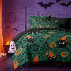 Halloween Collection Duvet Cover Set 3 Piece Set Jack O Lantern Pumpkin Super Soft Skin-friendly Long-lasting