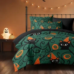Halloween Collection Duvet Cover Set 3 Piece Set Jack O Lantern Pumpkin Super Soft Skin-friendly Long-lasting