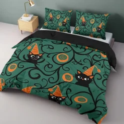 Halloween Collection Duvet Cover Set 3 Piece Set Jack O Lantern Pumpkin Super Soft Skin-friendly Long-lasting