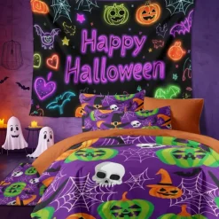 Halloween Collection Duvet Cover Set 3 Piece Set Jack O Lantern Pumpkin Super Soft Skin-friendly Long-lasting