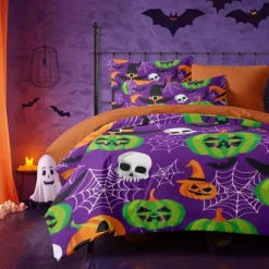 Halloween Collection Duvet Cover Set 3 Piece Set Jack O Lantern Pumpkin Super Soft Skin-friendly Long-lasting