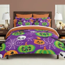Halloween Collection Duvet Cover Set 3 Piece Set Jack O Lantern Pumpkin Super Soft Skin-friendly Long-lasting