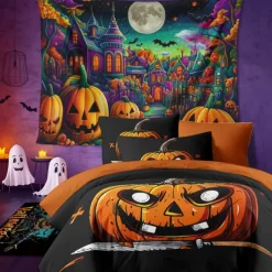 Halloween Collection Duvet Cover Set Jack O Lantern Pumpkin 3 Piece Set Super Soft Skin-friendly Long-lasting