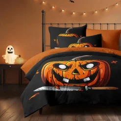 Halloween Collection Duvet Cover Set Jack O Lantern Pumpkin 3 Piece Set Super Soft Skin-friendly Long-lasting