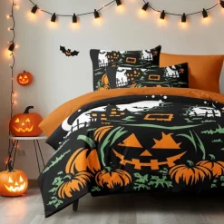 Halloween Collection Duvet Cover Set Jack O Lantern Pumpkin 3 Piece Set Super Soft Skin-friendly Long-lasting