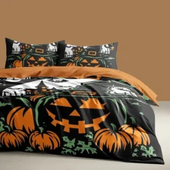 Halloween Collection Duvet Cover Set Jack O Lantern Pumpkin 3 Piece Set Super Soft Skin-friendly Long-lasting