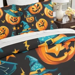 Halloween Collection Duvet Cover Set Jack O Lantern Pumpkin 3 Piece Set Super Soft Skin-friendly Long-lasting