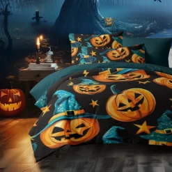 Halloween Collection Duvet Cover Set Jack O Lantern Pumpkin 3 Piece Set Super Soft Skin-friendly Long-lasting