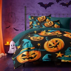 Halloween Collection Duvet Cover Set Jack O Lantern Pumpkin 3 Piece Set Super Soft Skin-friendly Long-lasting